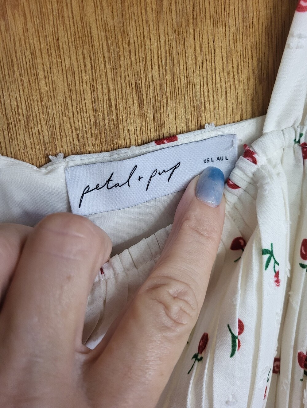 Petal And Pup Jill Cherry Print Milkmaid Midi Dress Shirred Bust Detail. Large - Picture 6 of 16